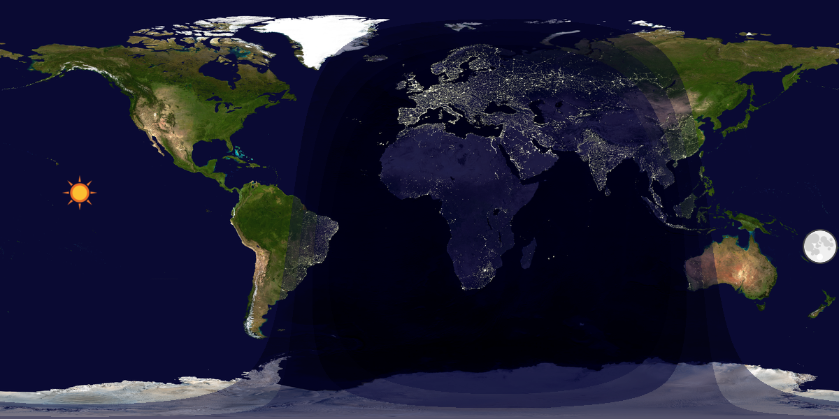 Verdenskart som viser dag og natt 