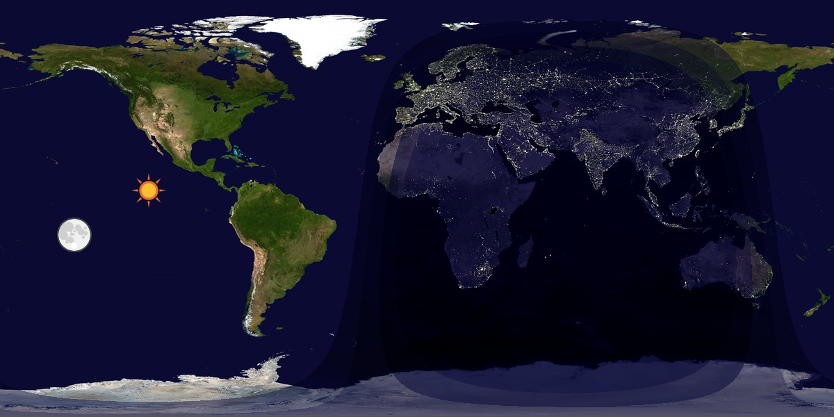 Verdenskart som viser dag og natt 