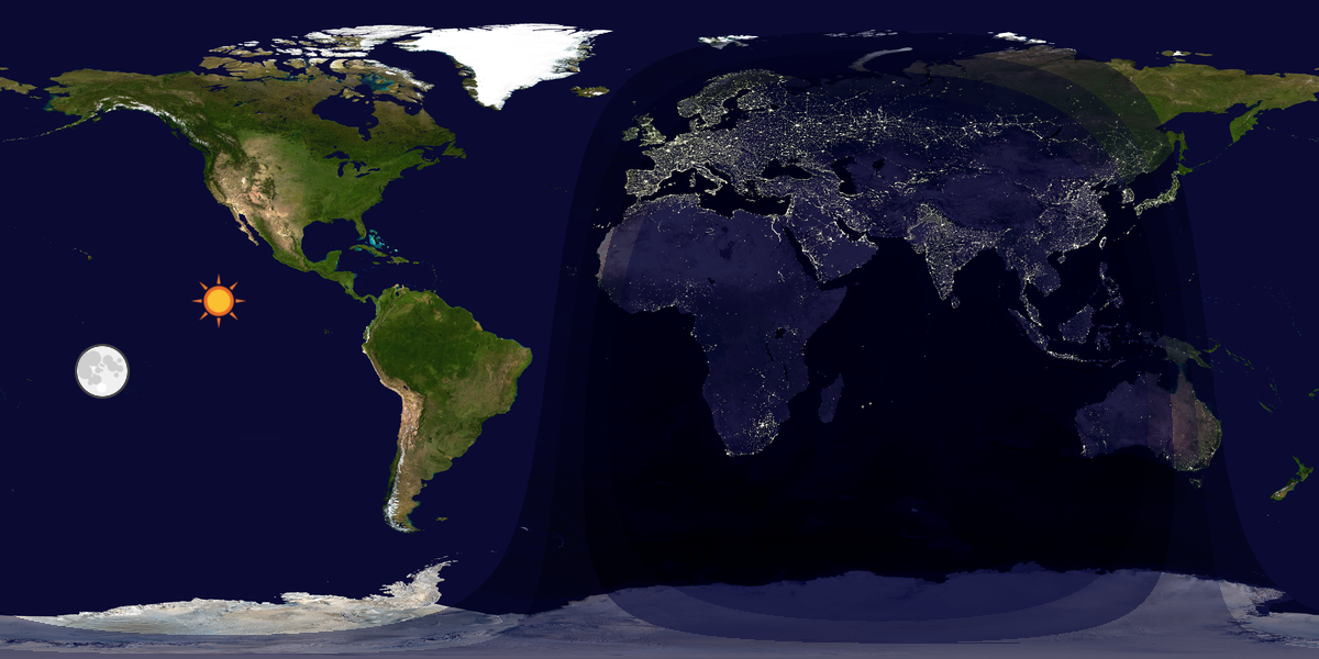 Verdenskart som viser dag og natt 