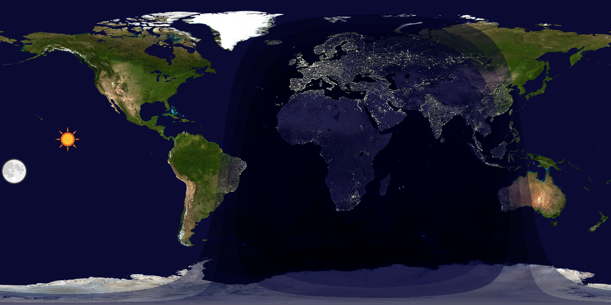 Verdenskart som viser dag og natt 