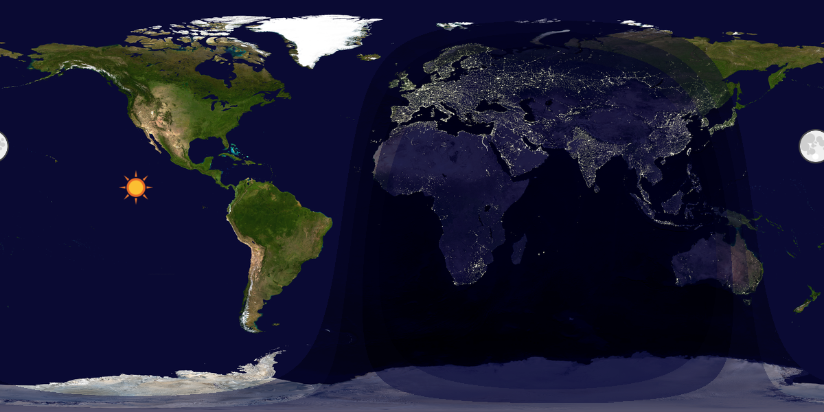 Verdenskart som viser dag og natt 