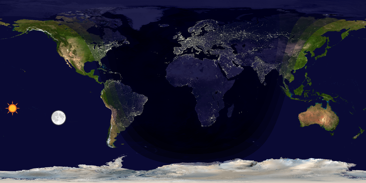 Verdenskart som viser dag og natt 