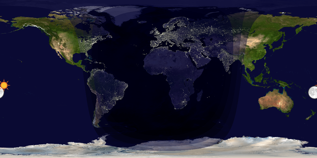 Verdenskart som viser dag og natt 