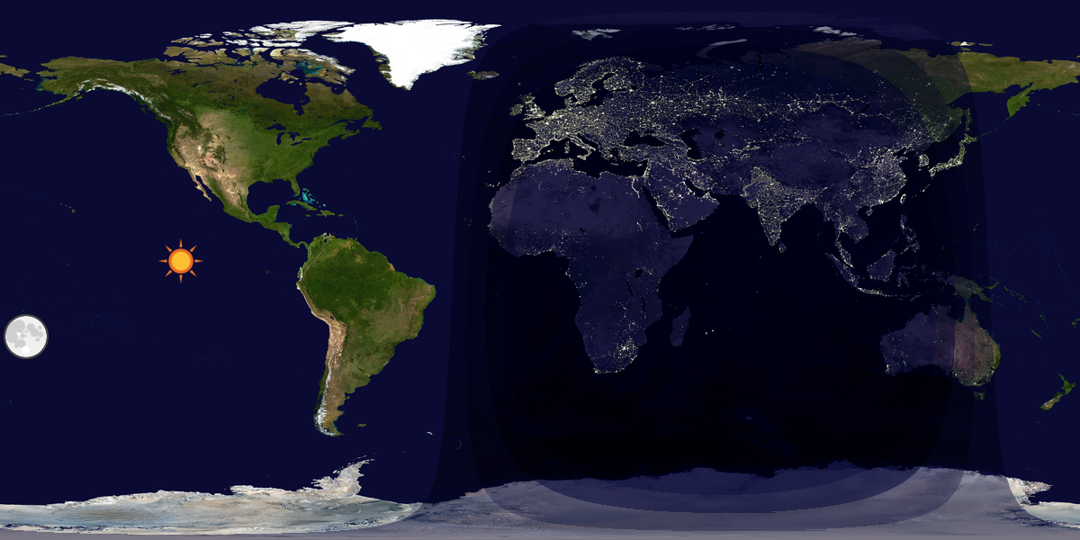 Verdenskart som viser dag og natt 