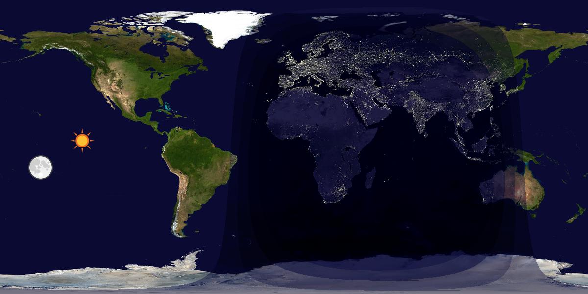 Verdenskart som viser dag og natt 