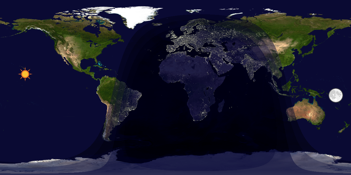 Verdenskart som viser dag og natt 