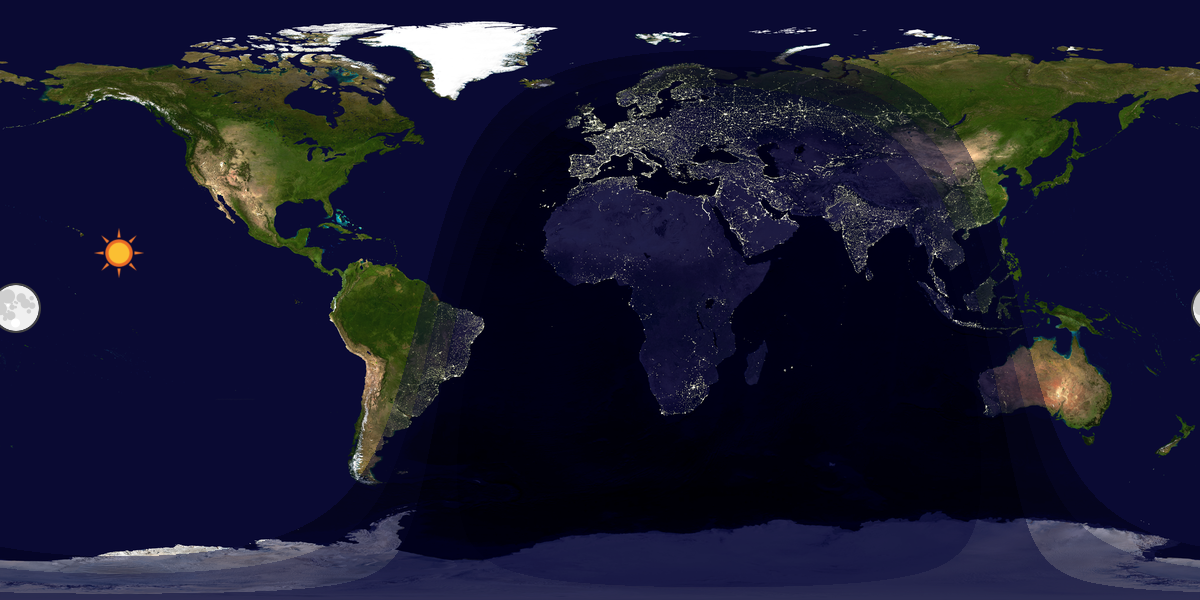 Verdenskart som viser dag og natt 
