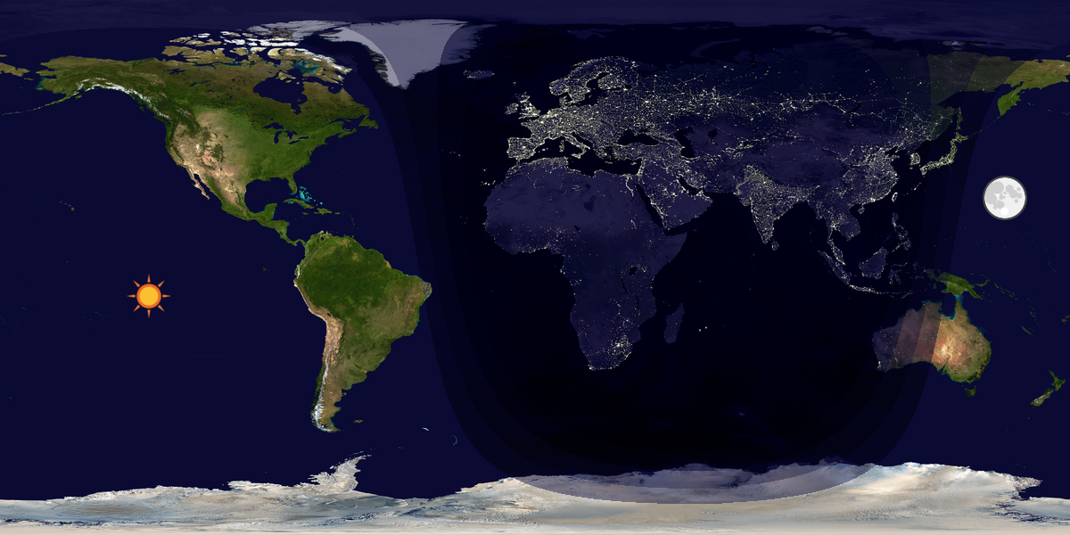 Verdenskart som viser dag og natt 