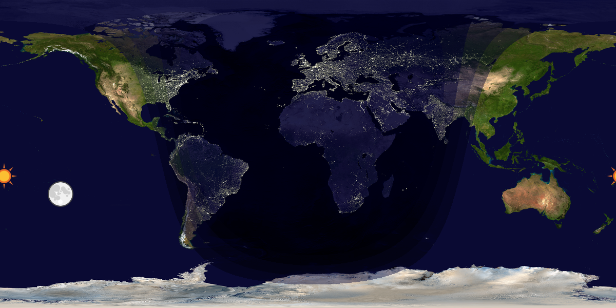 Verdenskart som viser dag og natt 
