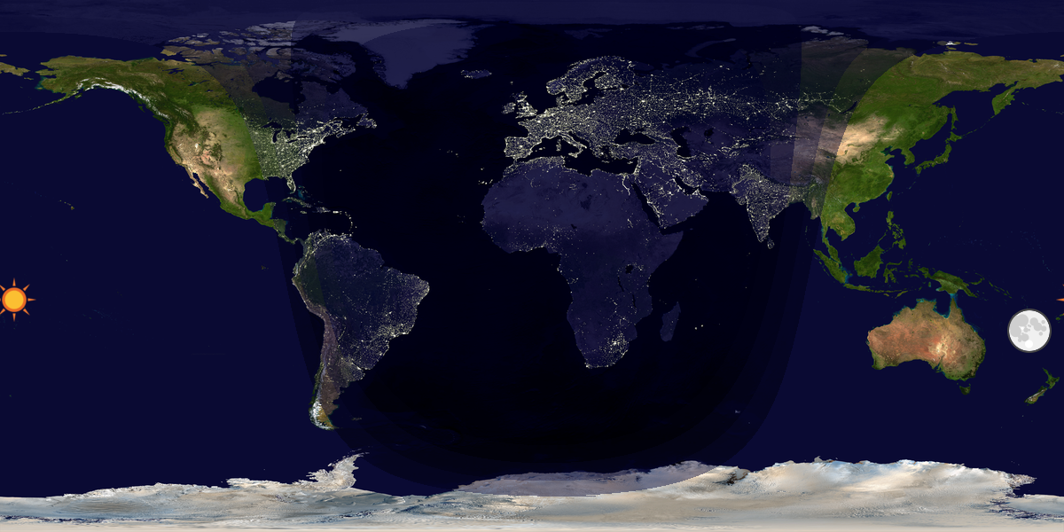 Verdenskart som viser dag og natt 
