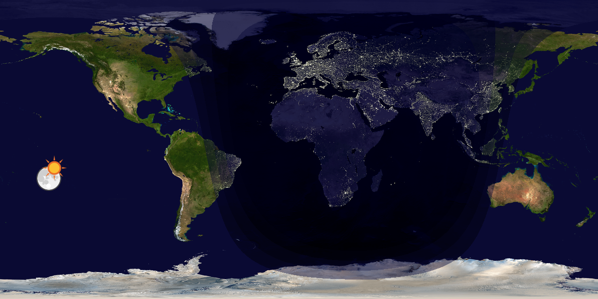 Verdenskart som viser dag og natt 