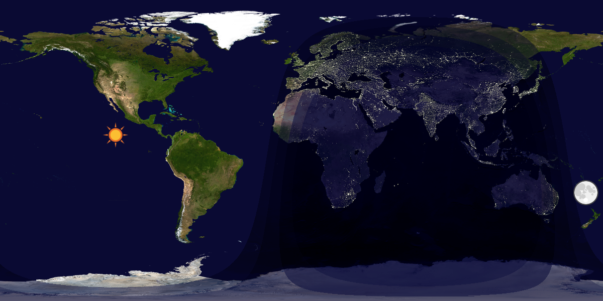 Verdenskart som viser dag og natt 