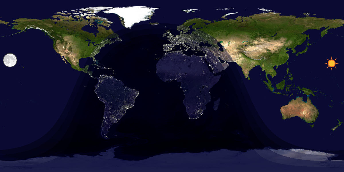 Verdenskart som viser dag og natt 