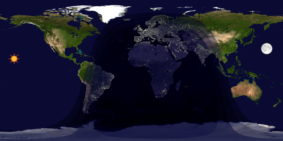 Verdenskart som viser dag og natt 
