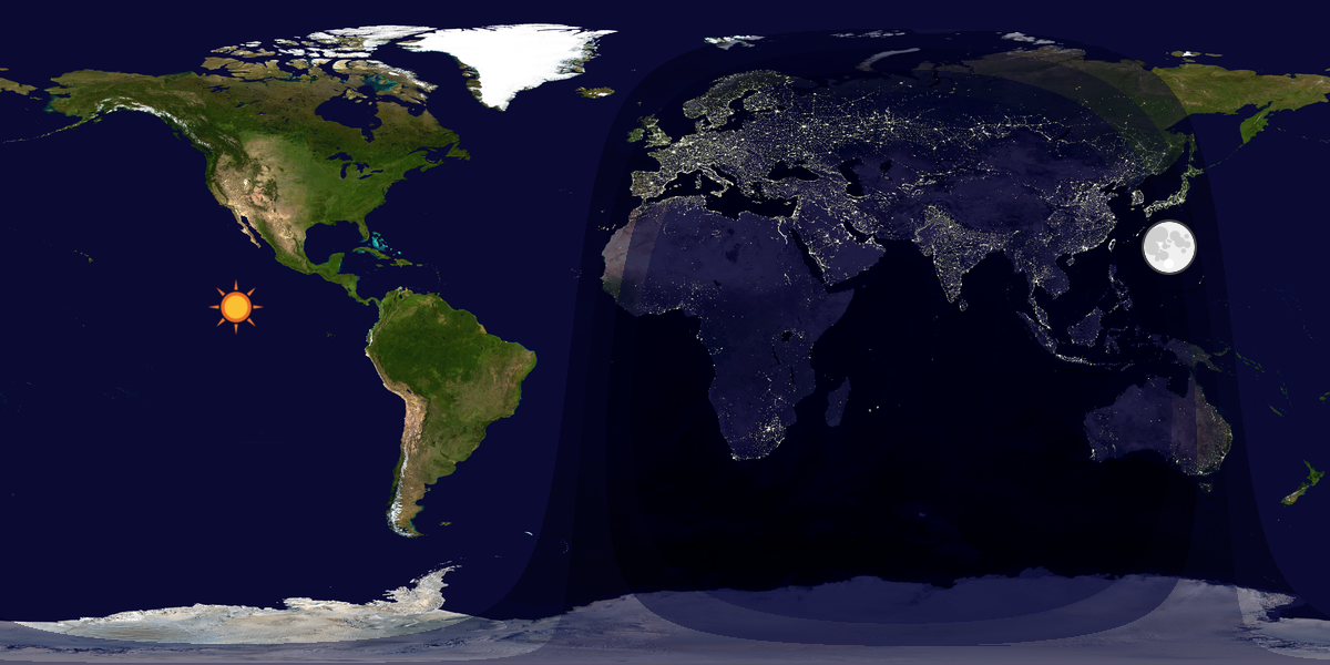 Verdenskart som viser dag og natt 