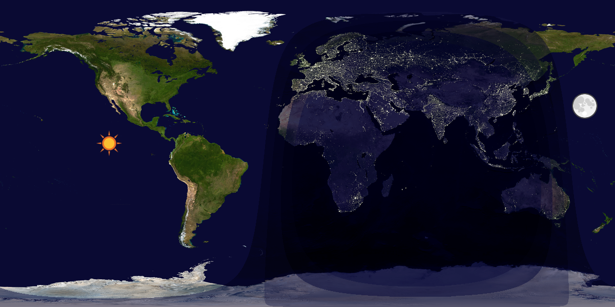 Verdenskart som viser dag og natt 