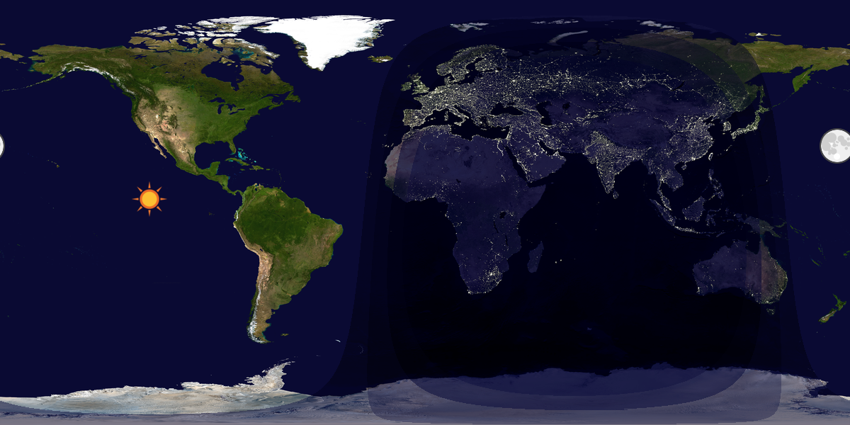 Verdenskart som viser dag og natt 