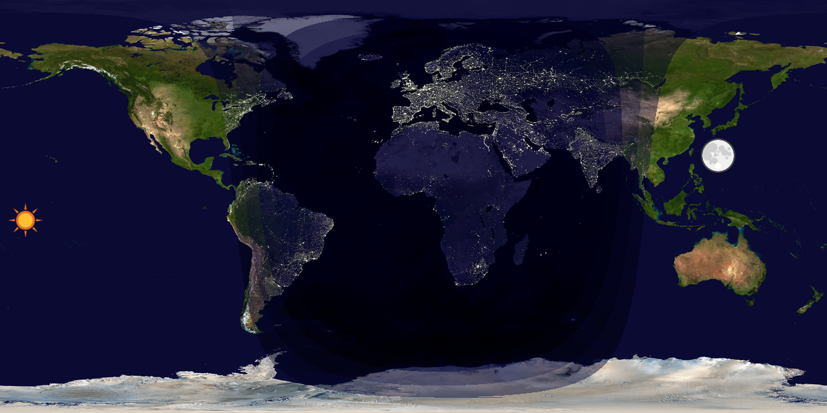 Verdenskart som viser dag og natt 