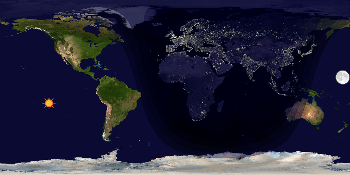 Verdenskart som viser dag og natt 