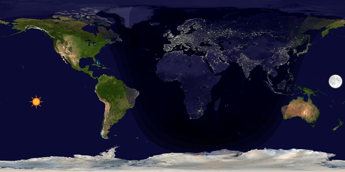Verdenskart som viser dag og natt 