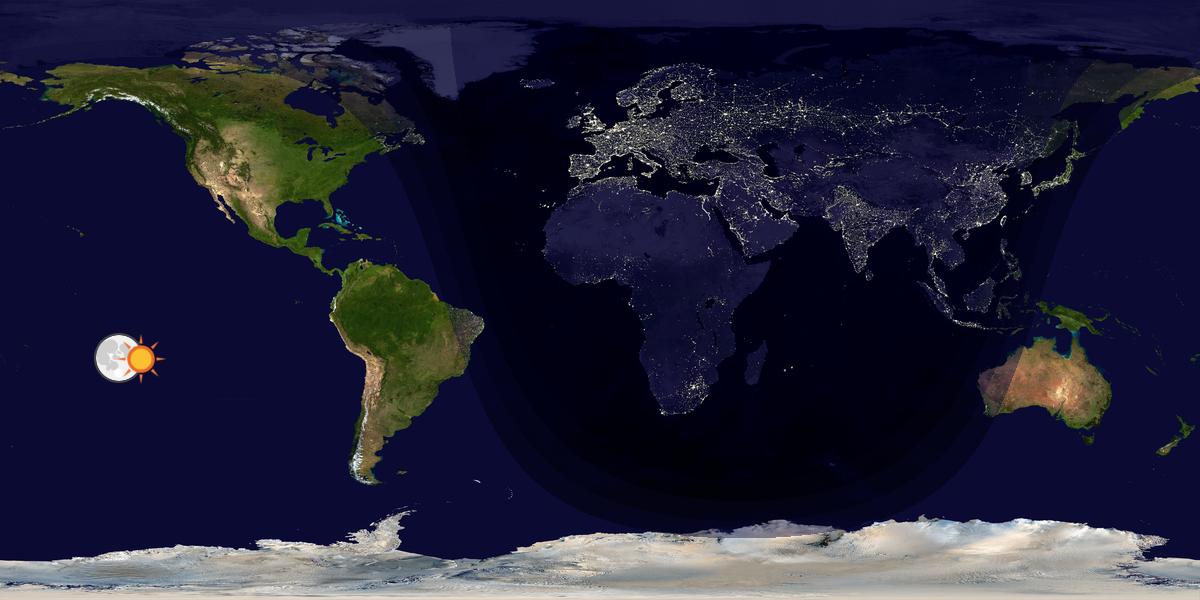 Verdenskart som viser dag og natt 