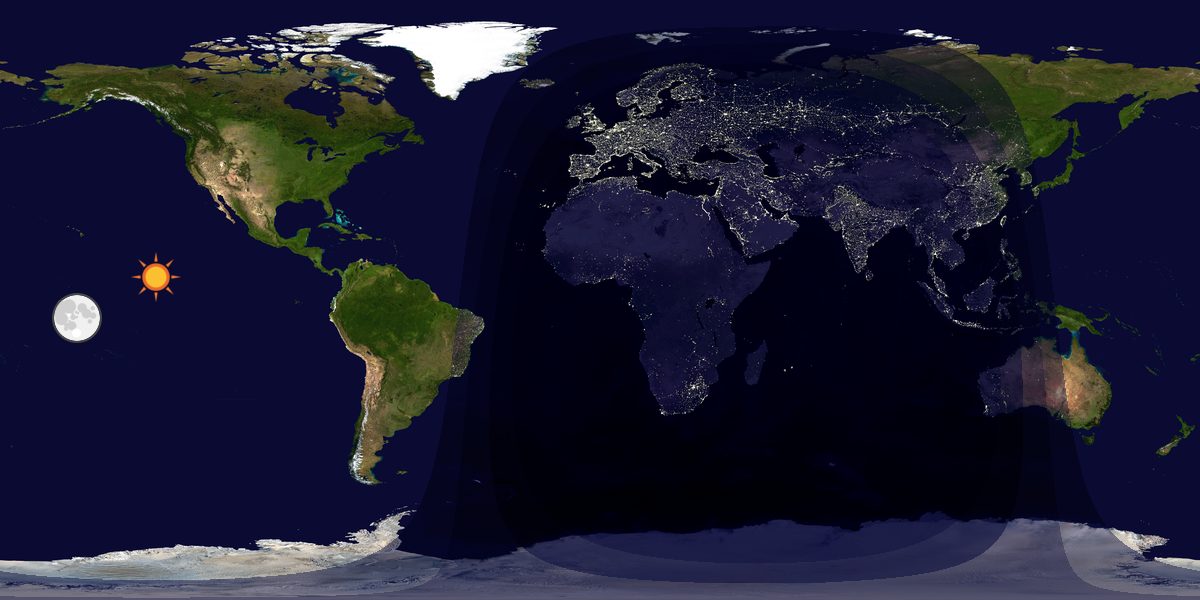 Verdenskart som viser dag og natt 