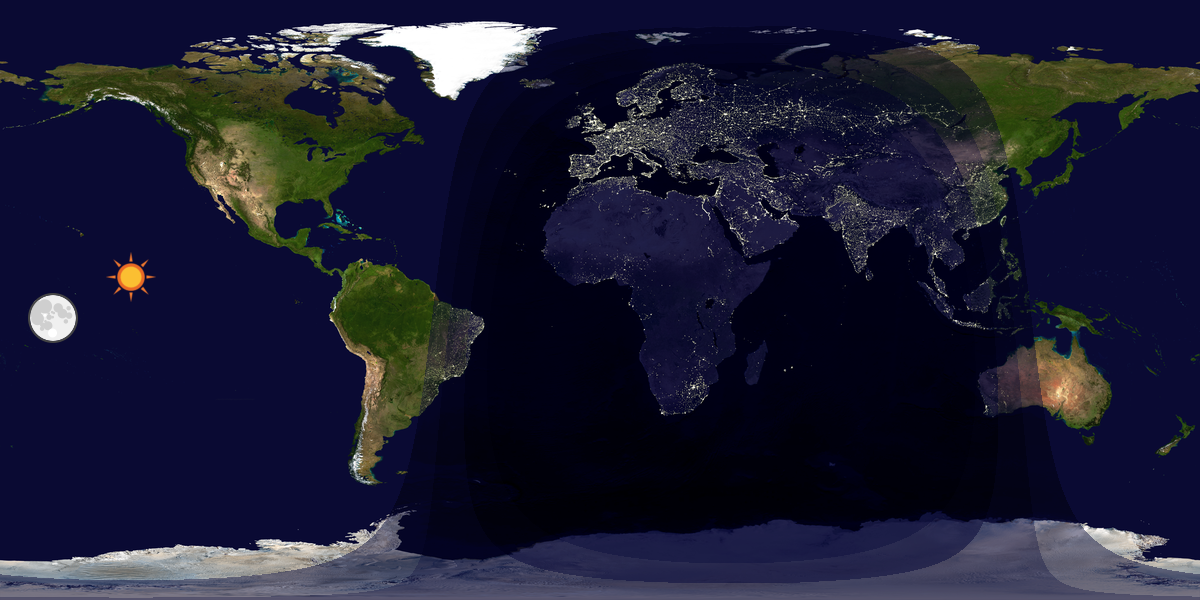 Verdenskart som viser dag og natt 