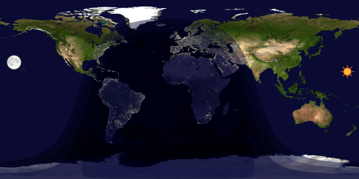 Verdenskart som viser dag og natt 