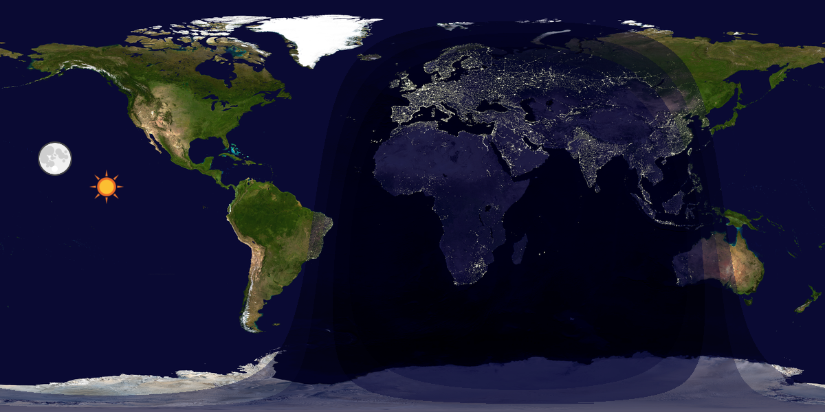 Verdenskart som viser dag og natt 