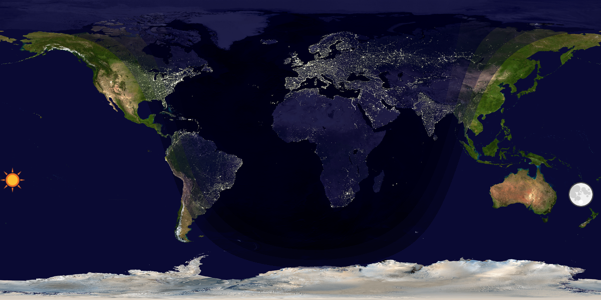 Verdenskart som viser dag og natt 