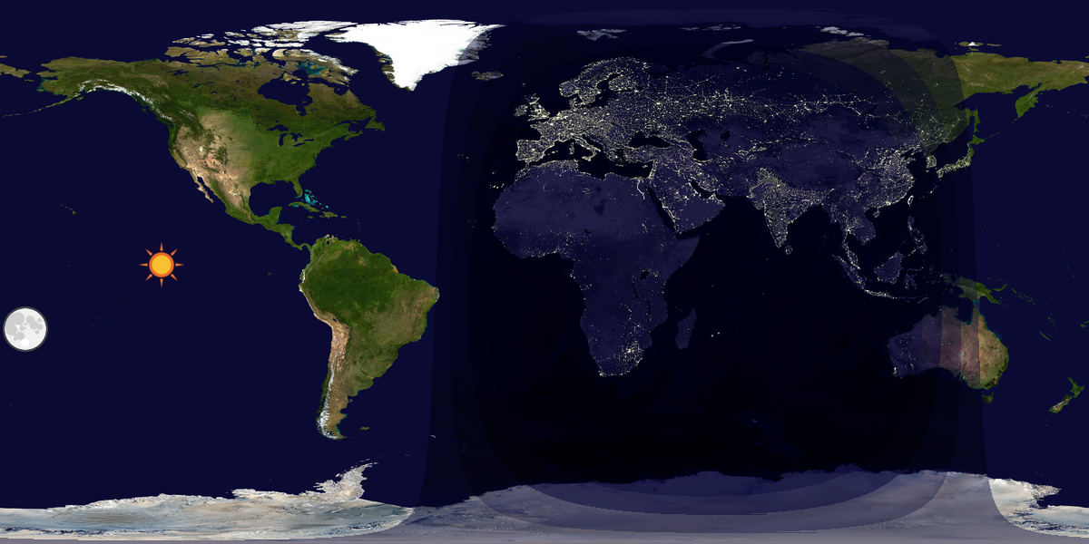 Verdenskart som viser dag og natt 