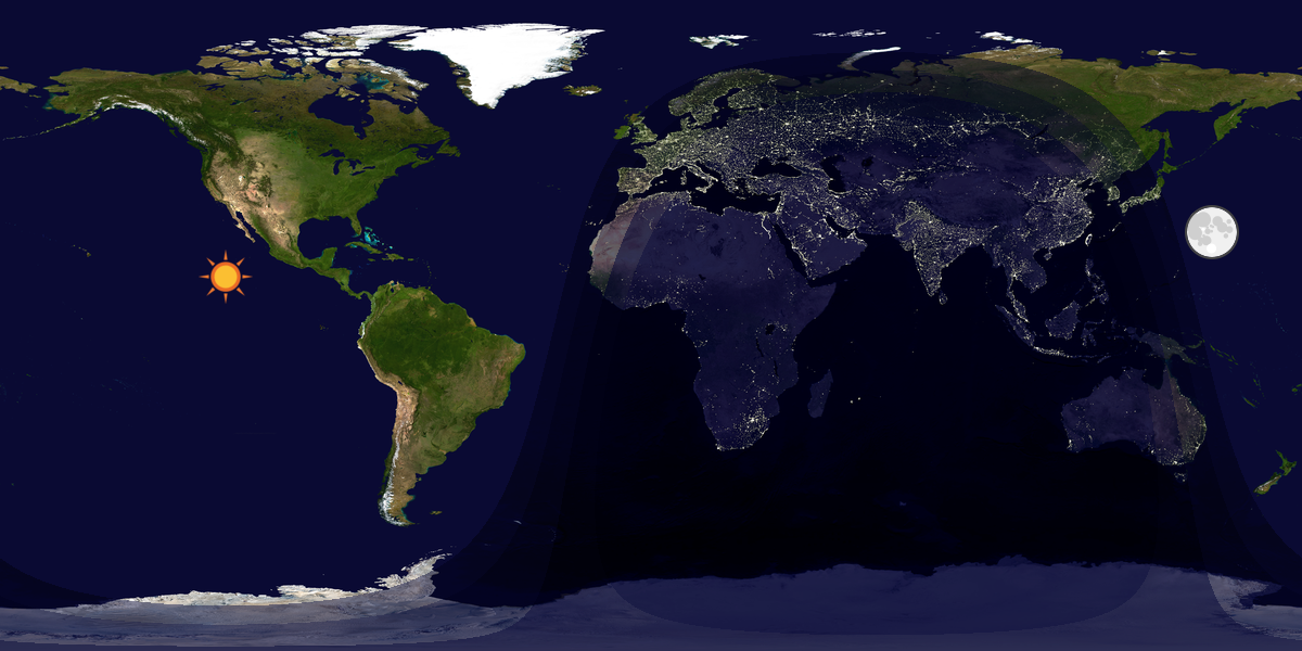 Verdenskart som viser dag og natt 