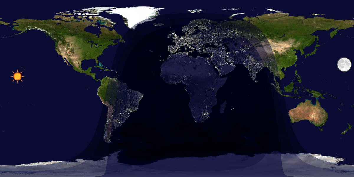 Verdenskart som viser dag og natt 