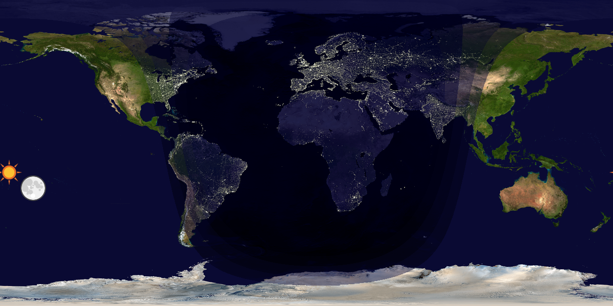 Verdenskart som viser dag og natt 