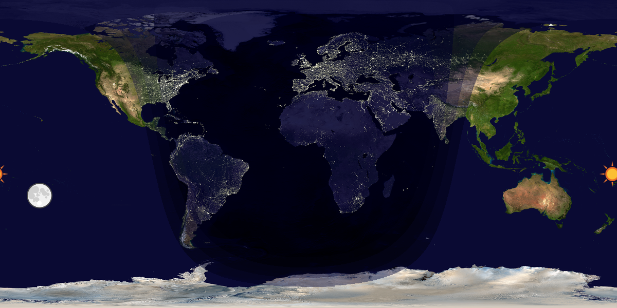 Verdenskart som viser dag og natt 