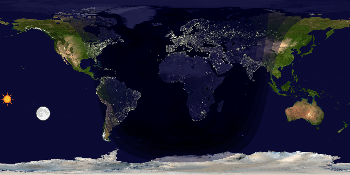 Verdenskart som viser dag og natt 