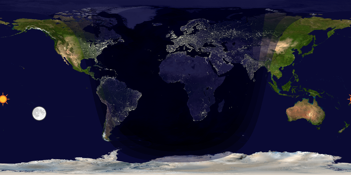 Verdenskart som viser dag og natt 