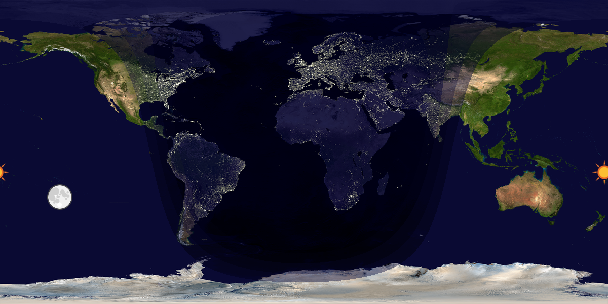 Verdenskart som viser dag og natt 