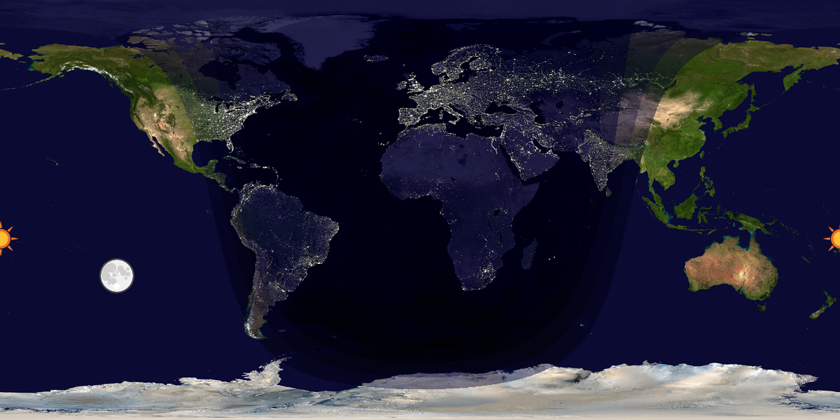 Verdenskart som viser dag og natt 