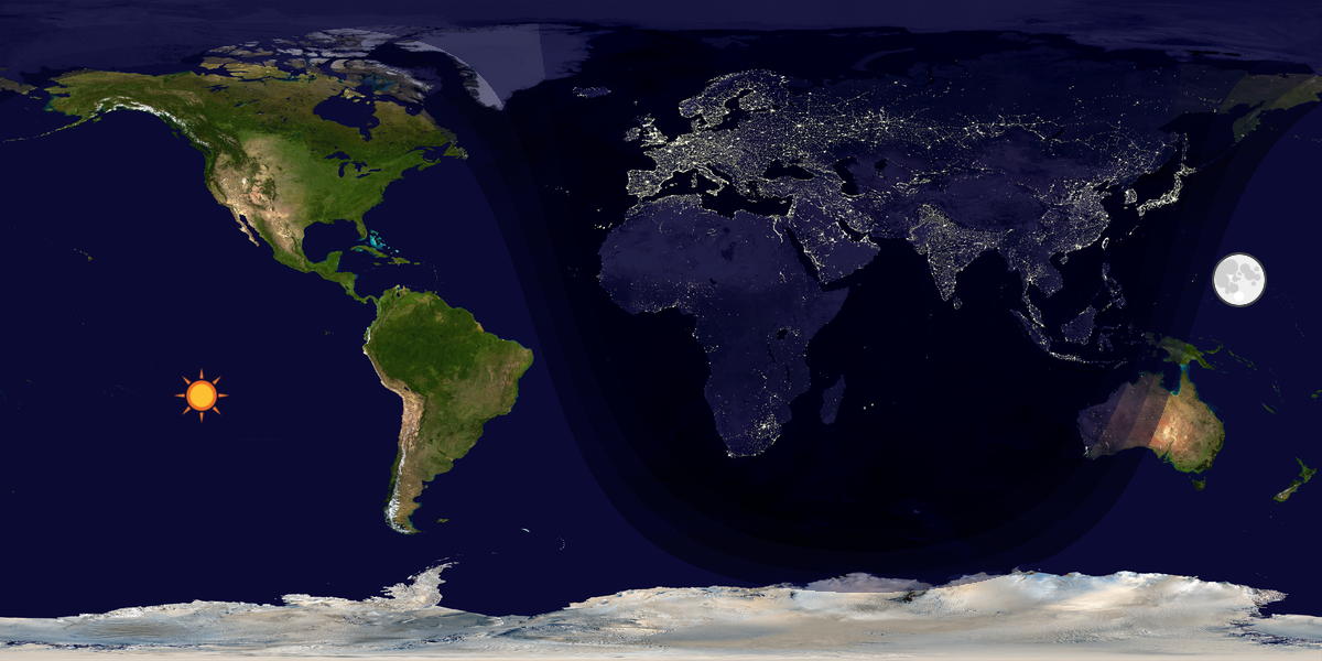 Verdenskart som viser dag og natt 