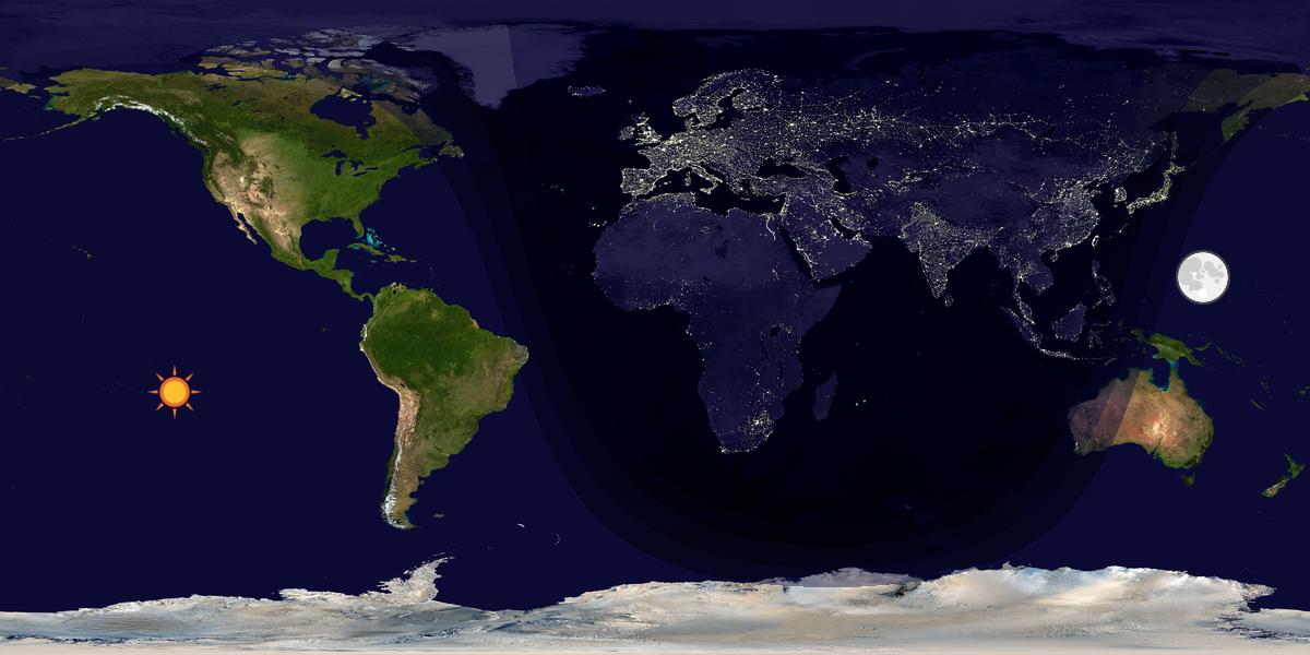 Verdenskart som viser dag og natt 