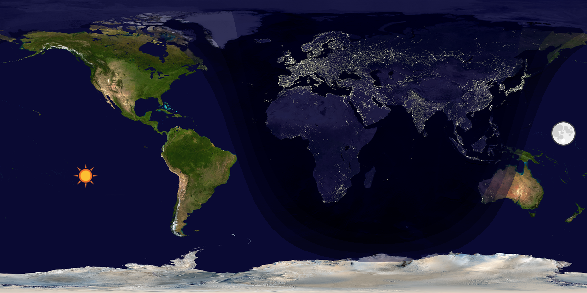 Verdenskart som viser dag og natt 