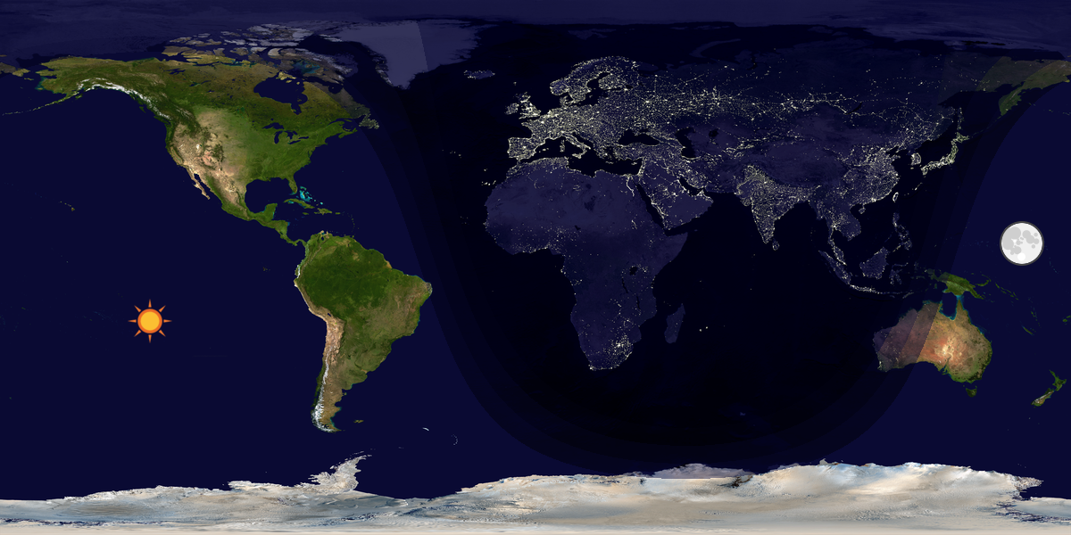 Verdenskart som viser dag og natt 