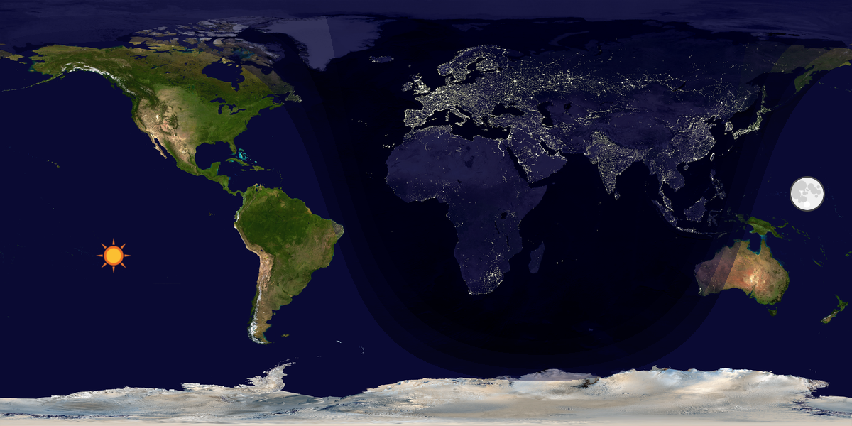 Verdenskart som viser dag og natt 