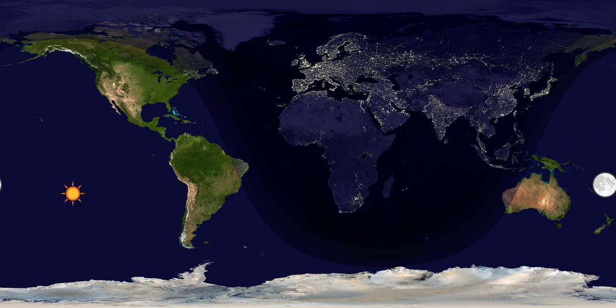 Verdenskart som viser dag og natt 