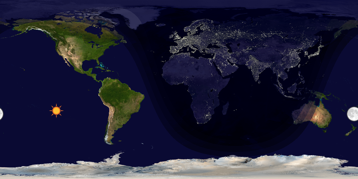 Verdenskart som viser dag og natt 