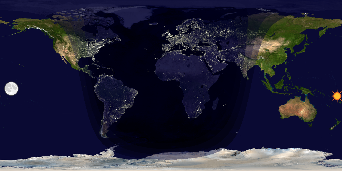 Verdenskart som viser dag og natt 