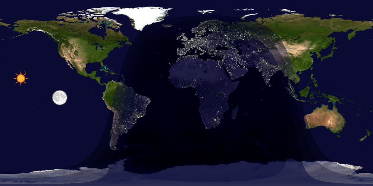 Verdenskart som viser dag og natt 