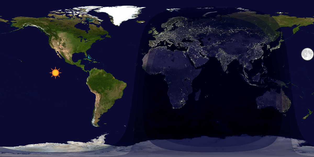 Verdenskart som viser dag og natt 