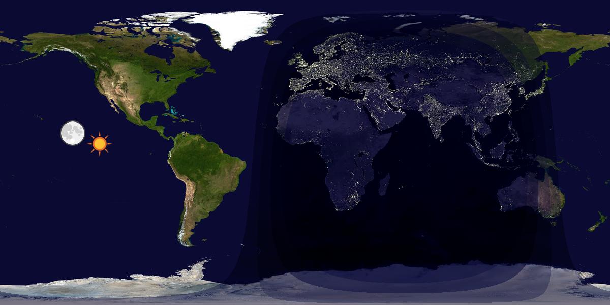 Verdenskart som viser dag og natt 